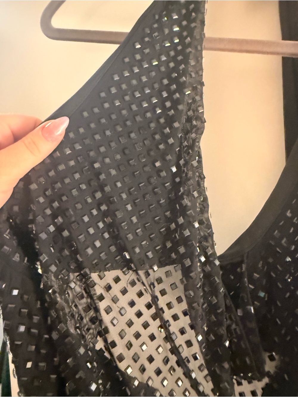 Windsor Black Sequin Halter Crop Top - Women's Sparkle Cowl Neck - Picture 3 of 5